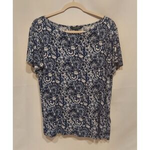 Lauren Ralph Lauren Womens Blue & White Floral Viscose Blouse Top Size Large